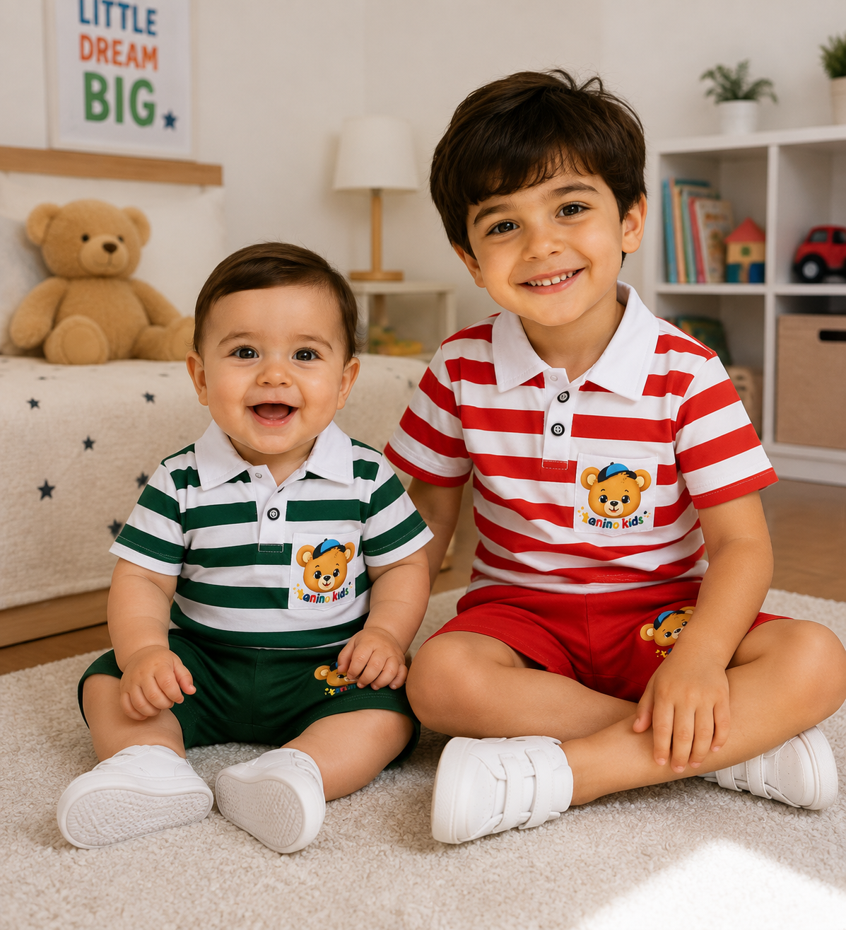تیشرت و شلوارک خرسی راه راه کد ۳۴۱۴
